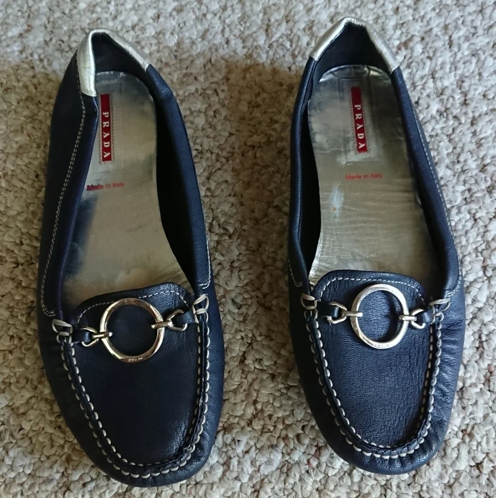 Prada Made in Italy Slip on Navy Loafers size 38